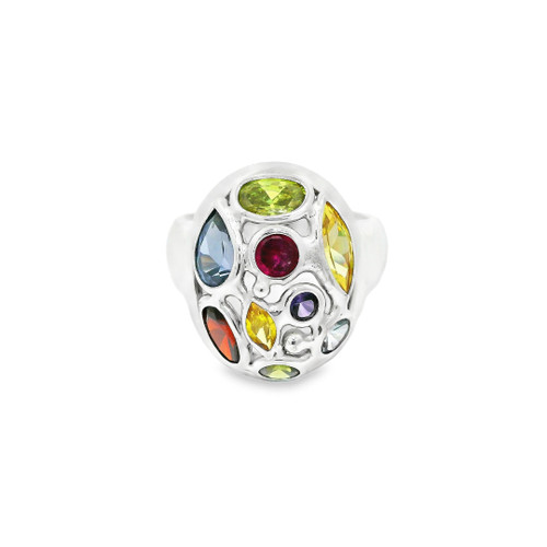 White Gold Multi-Gemstone Statement Ring GLD-11182