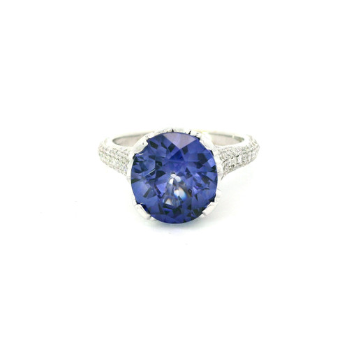 White Gold Diamond Cocktail Ring with Royal Blue Created Sapphire RPG-10379