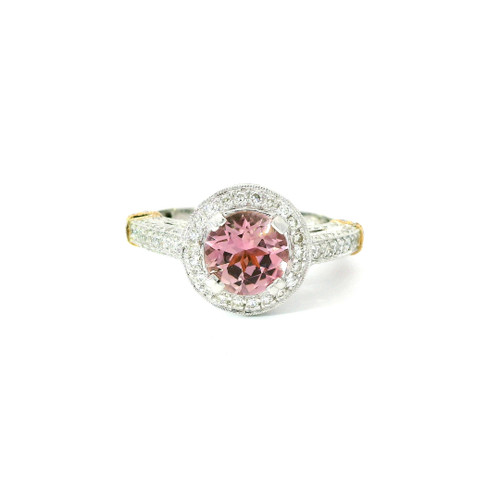 White Gold Diamond Ring with Round Pink Tourmaline RPG-10377
