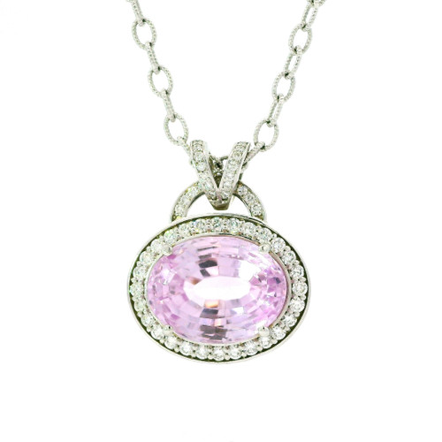 White Gold Diamond Charm Necklace with Kunzite 565-10132