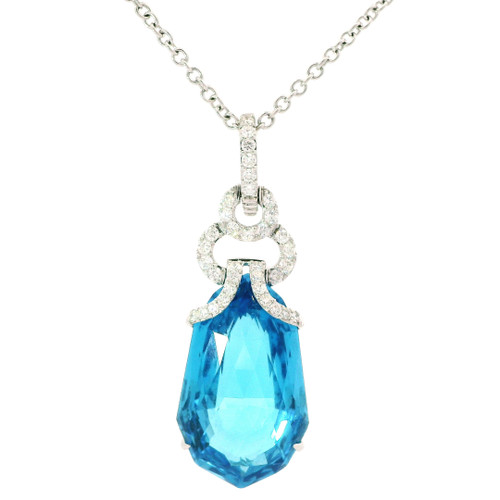White Gold Diamond Necklace with Blue Topaz 560-11535