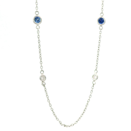 White Gold Chain Necklace with Blue Sapphires SIM-10357