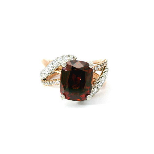 Rose and White Gold Ring with Cushion Cut Orange Zircon and Diamond Gemstones RPG-10360