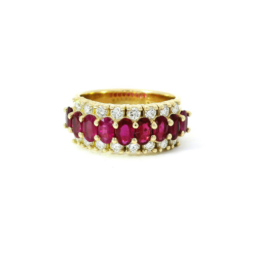 Yellow Gold Band Ring with Diamonds and Rubies MEM-11083