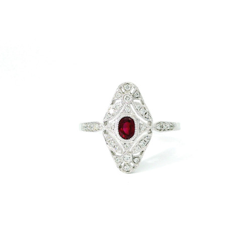 White Gold Cocktail Ring with Red Ruby Center RPG-10350