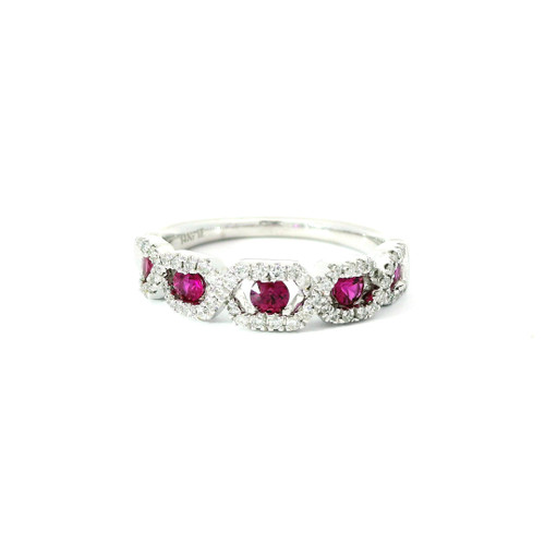 White Gold Multistone Ring with Diamond and Rubies RSP-10248