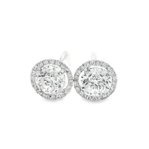 White Gold Halo Round Diamond Stud Earrings 201-11374