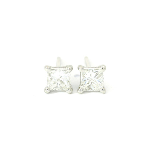 White Gold Stud Earrings with Princess Cut Diamonds 201-11351