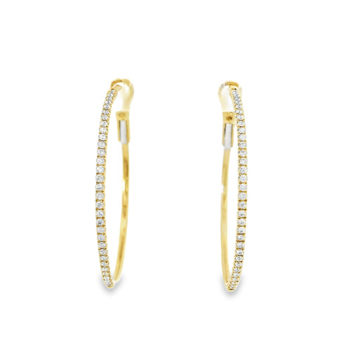 Yellow Gold Hoop Earrings with Round Brilliant Diamonds GBC-13123