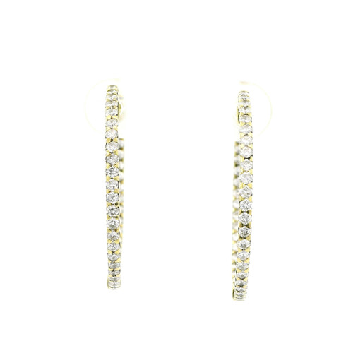 Yellow Gold Inside/Out Hoop Earrings with Round Diamonds LJN-10078