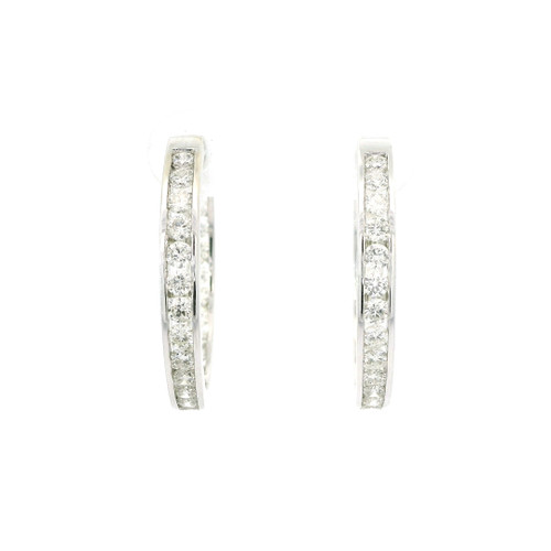 White Gold Channel-Set Hoop Earrings with Round Brilliant Diamonds GBC-12033
