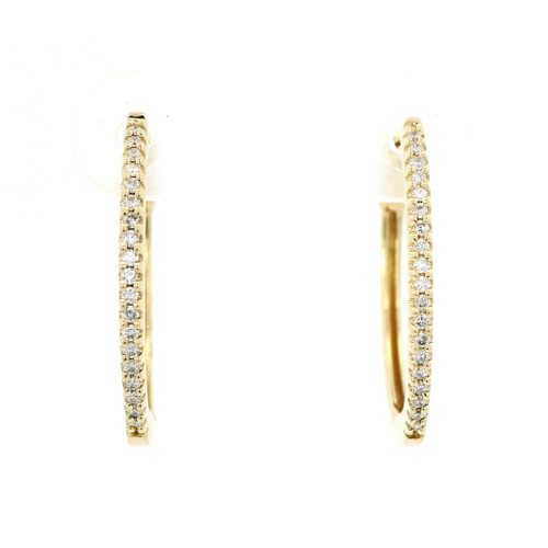 Yellow Gold Hoop Earrings with Round Cut Diamonds SIM-10477