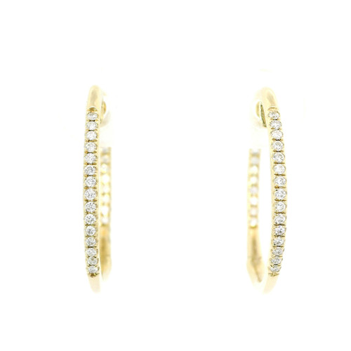 Yellow Gold Inside/Out Hoop Earrings with Round Cut Diamonds GBC-12993