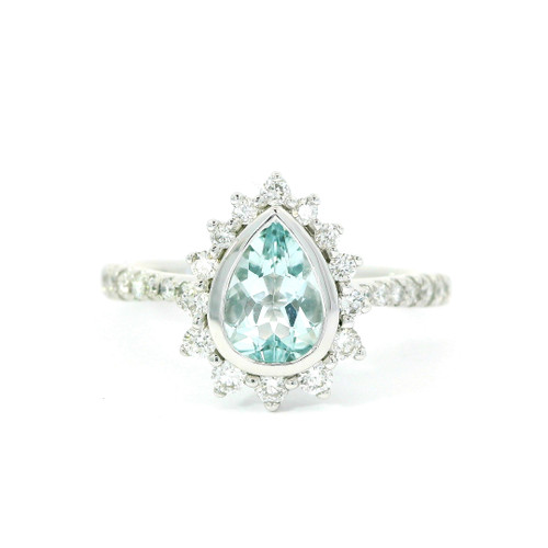 White Gold Diamond Ring with Pear-Shaped Aquamarine LJI-10063