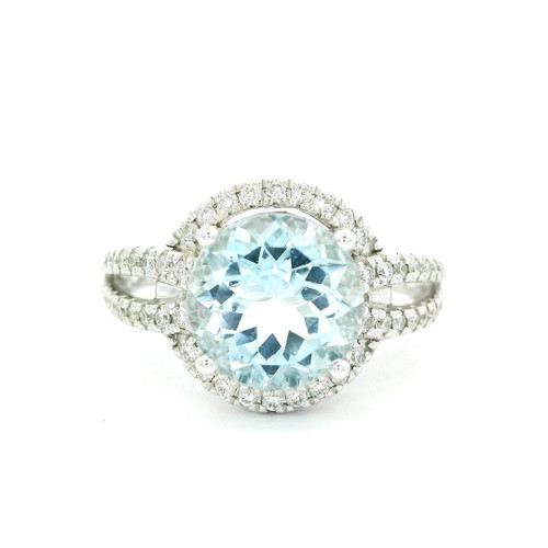 White Gold Diamond Ring with Round Brilliant Aquamarine LJI-10085