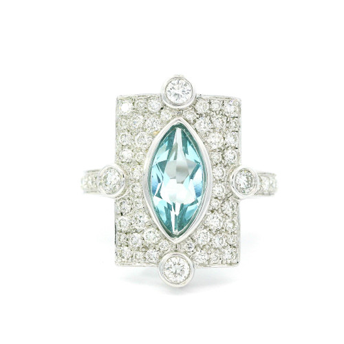White Gold Ring with Marquise Blue Topaz and Brilliant Diamonds DOV-10089