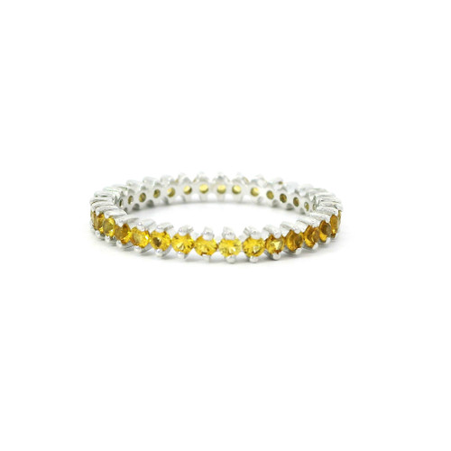 White Gold Eternity Ring with Round Cut Yellow Sapphires Gemstones RBS-10666
