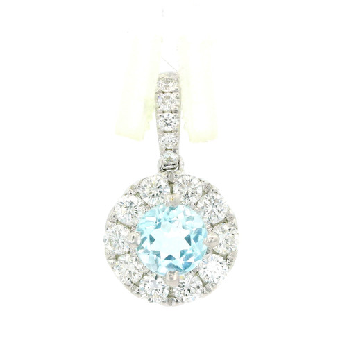 White Gold Diamond Halo Pendant with Round Brilliant Aquamarine 565-10139