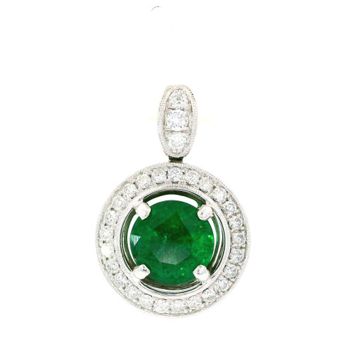 White Gold Diamond Halo Pendant with Round Emerald Cabochon 565-10135