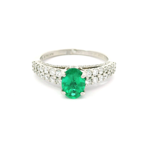 White Gold Diamond Ring with Oval Emerald Cabochon MKD-10102