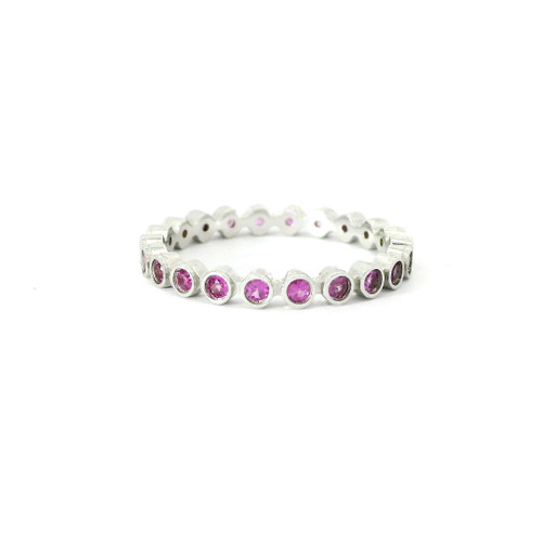 White Gold Eternity Ring with Round Pink Sapphires RBS-11443
