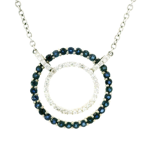 White Gold Diamond Necklace with Deep Blue Sapphire Pendant 570-10412