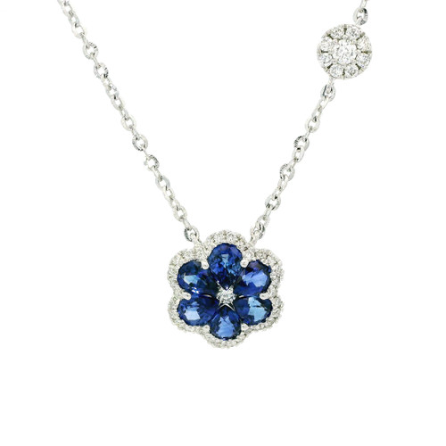 White Gold Necklace with Sapphire Floral Design DC-10918