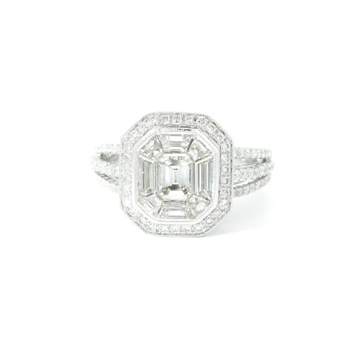 18k White Gold Emerald and Trapezoid Cut Diamond Ring SIE-10278 18k White Gold Emerald and Trapezoid Cut Diamond Ring SIE-10278