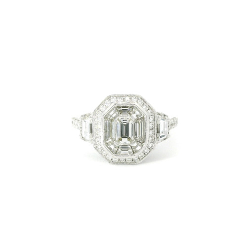18k White Gold Emerald and Trapezoid Cut Diamond Ring SIE-10155 18k White Gold Emerald and Trapezoid Cut Diamond Ring SIE-10155