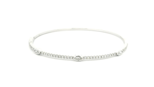 18k White Gold Bangle Bracelet with Round and Marquis Brilliant Diamonds DC-10906