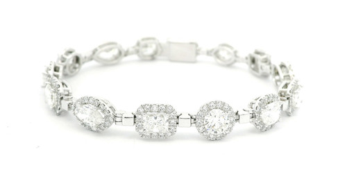 14k White Gold Custom Diamond Halo Bracelet with GIA Certified Diamonds DTB-10729