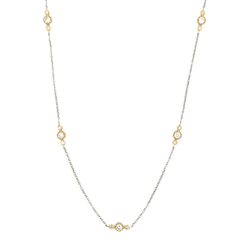 Elegant 14k White and Yellow Gold Diamonds by the Yard Necklace with Round Brilliant-Cut Diamonds 560-11648