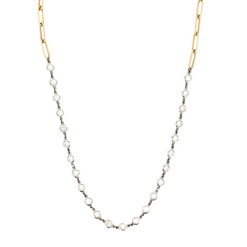 14k White and Yellow Gold Necklace with Round Brilliant Cut Diamonds 401-10344
