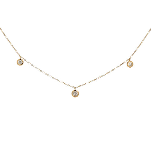 18k Yellow Gold Diamond Bezel Drop Pendant Necklace DC-10924