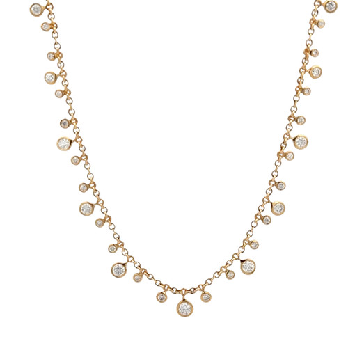Elegant 14k Yellow Gold Necklace with Round Cut Diamond Drops 560-11629