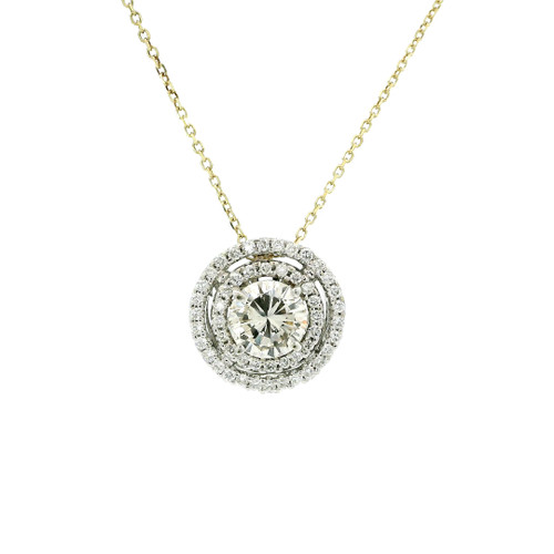 14k White And Yellow Gold Double Diamond Halo Pendant Necklace 560-11455