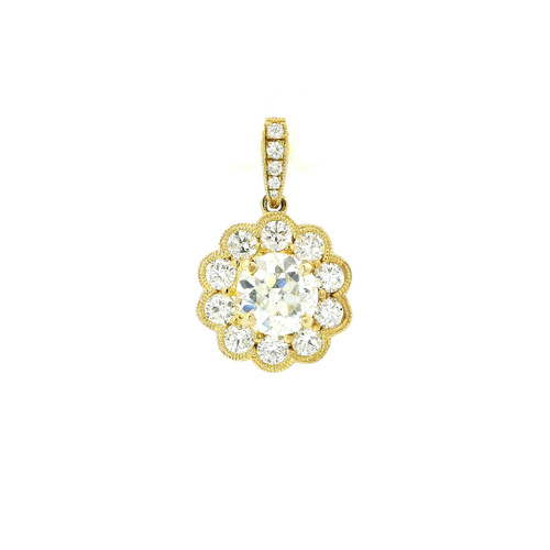14k Yellow Gold Halo Pendant with Round Brilliant Cut Diamonds 14-10420