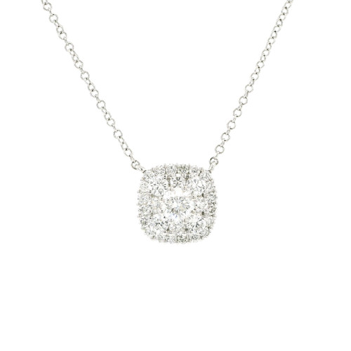14k White Gold Diamond Cushion Shape Double Halo Pendant Necklace CP-10005
