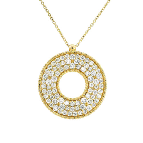 14k Yellow Gold Diamond Pave Round Necklace DC-10907