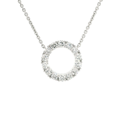14k White Gold Diamond Circle Pendant Necklace LJI-10106