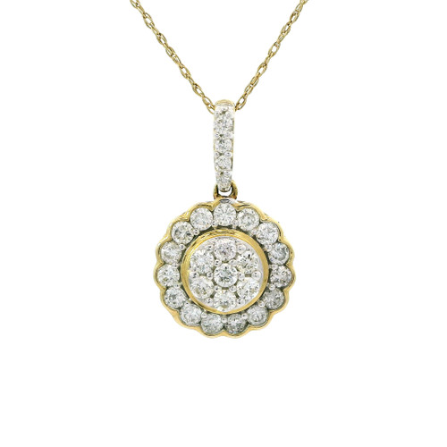 14k Yellow Gold Diamond Floral Pendant Necklace SIM-10613