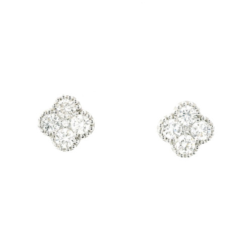 14k Gold Diamond Clover Stud Earrings 584-10054