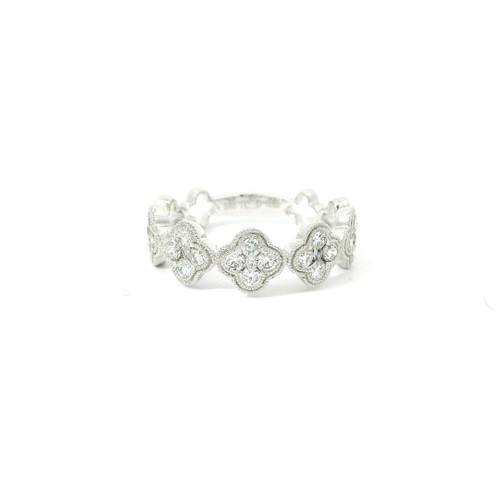14k White Gold Diamond Clover Band Ring with Round Brilliant Cut Diamonds RGS-10064