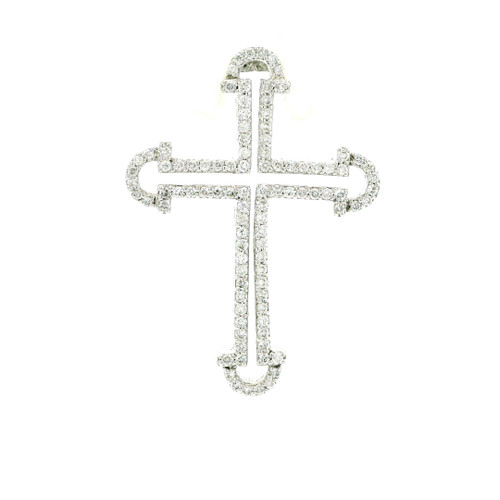 14k White Gold Round Diamond Cross Pendant DC-10229