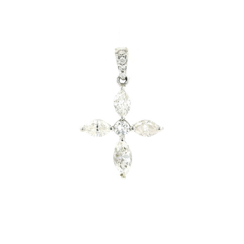 14k White Gold Marquise Cut Diamond Cross Design 501-10310