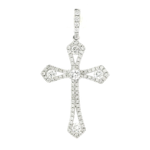 18k White Gold Diamond Cross Pendant with Round Brilliant Cut Diamonds AV-10081