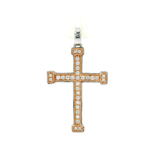 14k Rose and White Gold Cross Pendant with Round Brilliant Diamonds GBC-12686