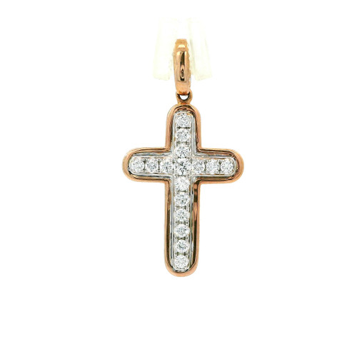 14k Rose and White Gold Cross Pendant with Round Cut Diamonds GBC-12632