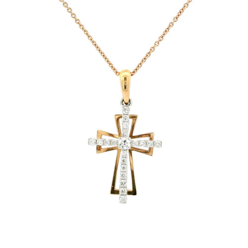 14k Rose and White Gold Cross Necklace with Round Cut Diamonds DC-10525