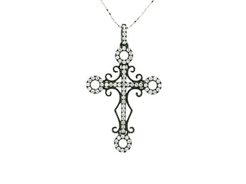 14k White Gold Cross Necklace with Round Brilliant Cut Diamond Cross Pendant MKD-10011